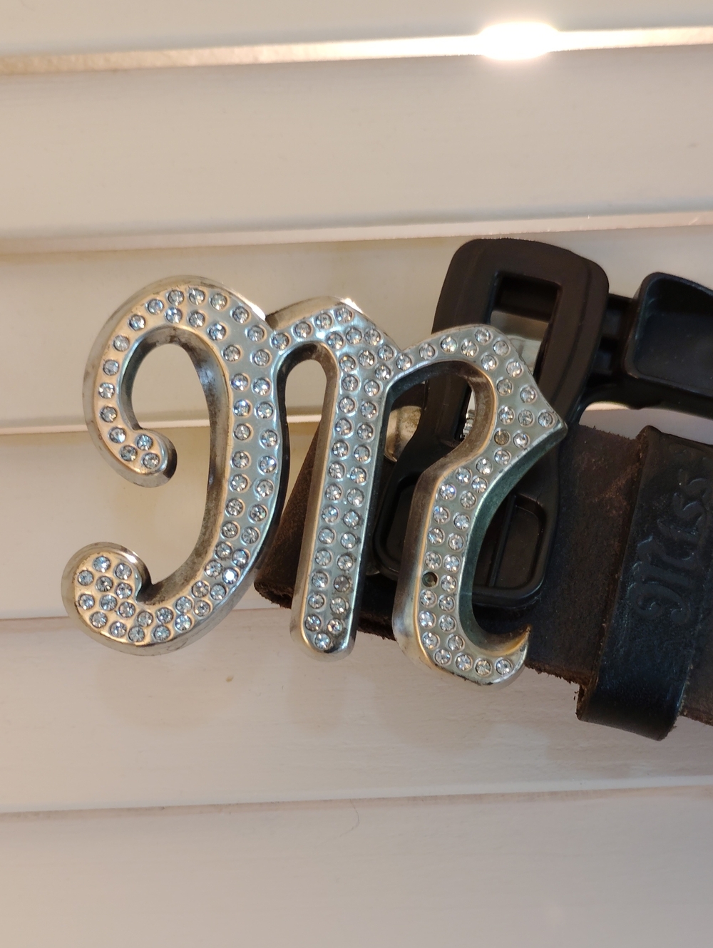 Miss Me Silver Crystal 'M' Initial Belt Buckle - Women
